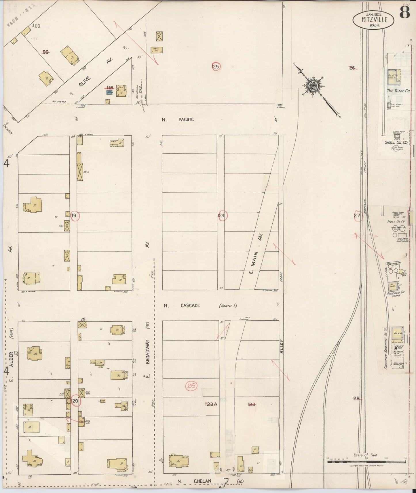 Sanborn Fire Insurance Map from Ritzville, Adams County, Washington (1939), Sheet #0008 - Complete Map Set gallery image, historic Sanborn map, vintage wall art, Washington Washington