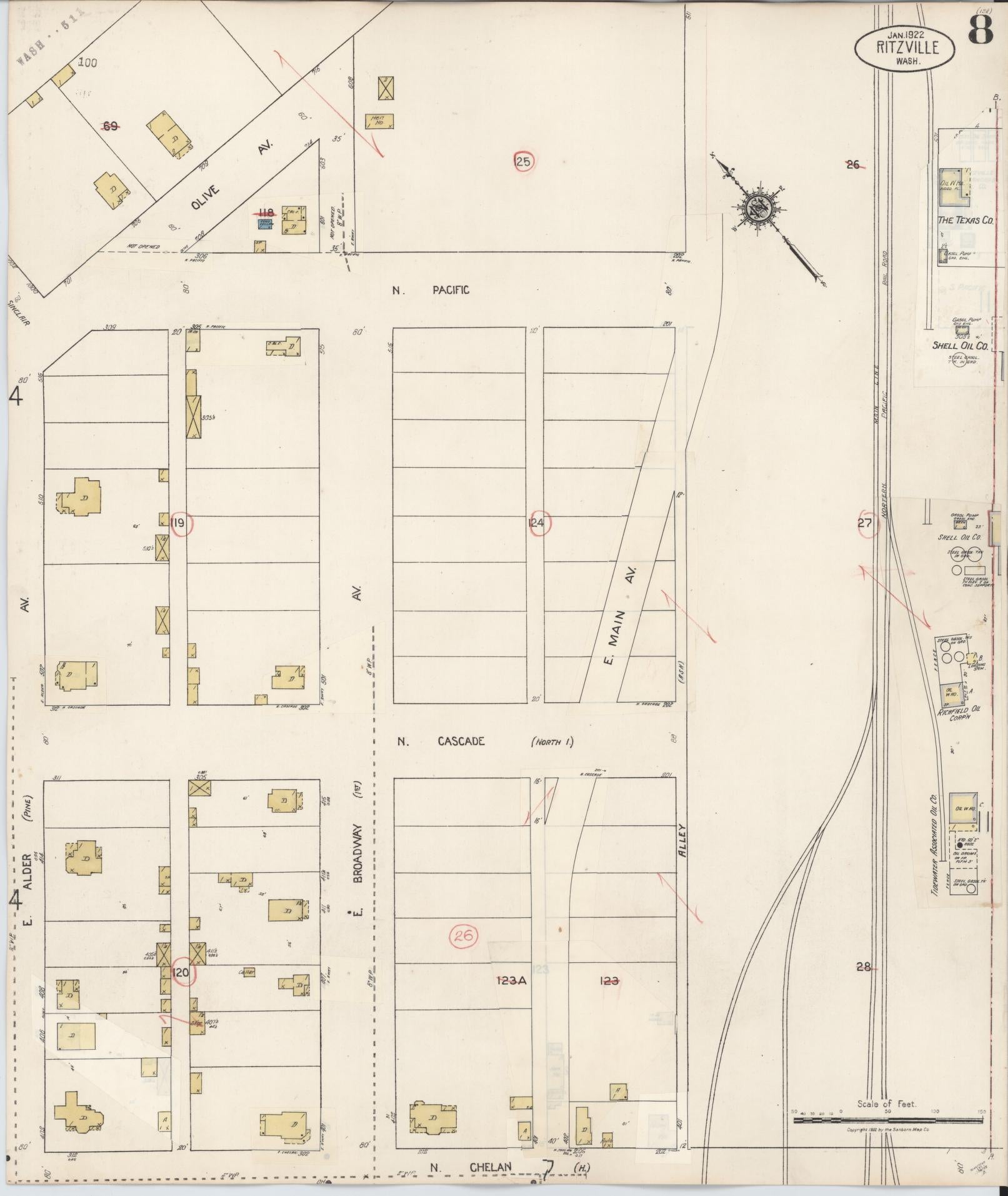 Sanborn Fire Insurance Map from Ritzville, Adams County, Washington (1939), Sheet #0008 - Complete Map Set gallery image, historic Sanborn map, vintage wall art, Washington Washington
