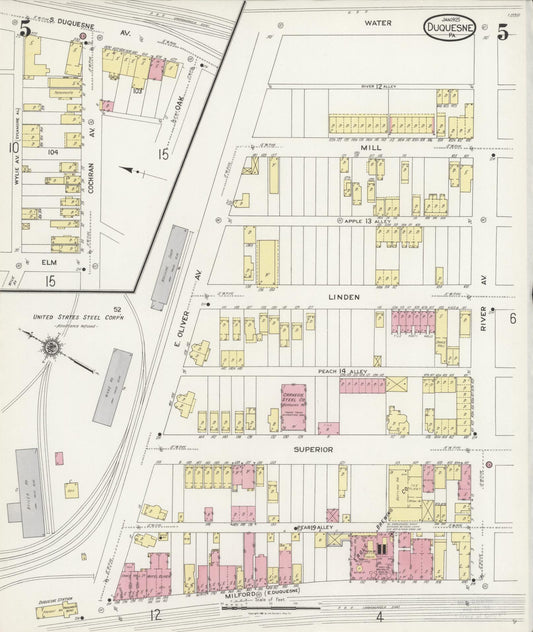 Sanborn Fire Insurance Map from Duquesne, Allegheny County, Pennsylvania (1925), Sheet #0005 - Historic Sanborn Fire Insurance Map Print, vintage old map wall art, antique decor, genealogy gift, Pennsylvania Pennsylvania map