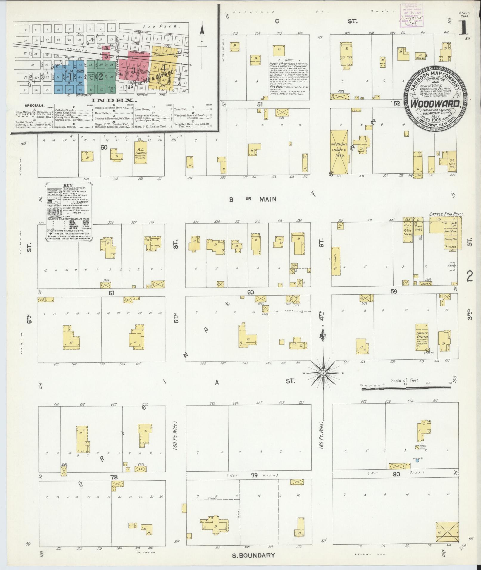 Sanborn Fire Insurance Map from Woodward, Woodward County, Oklahoma (1905), Sheet #0001 - Complete Map Set gallery image, historic Sanborn map, vintage wall art, Oklahoma Oklahoma