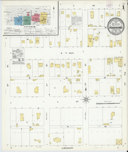 Sanborn Fire Insurance Map from Woodward, Woodward County, Oklahoma (1905), Sheet #0001 - Complete Map Set gallery image, historic Sanborn map, vintage wall art, Oklahoma Oklahoma