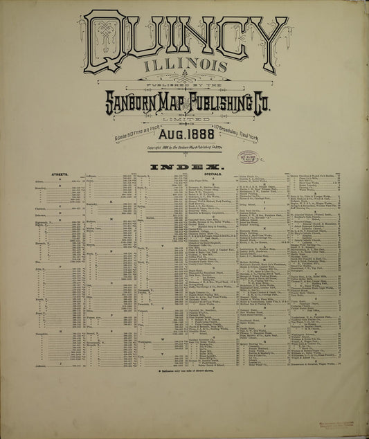Sanborn Fire Insurance Map from Quincy, Adams County, Illinois (1888), Sheet #0001 - Historic Sanborn Fire Insurance Map Print, vintage old map wall art, antique decor, genealogy gift, Illinois Illinois map