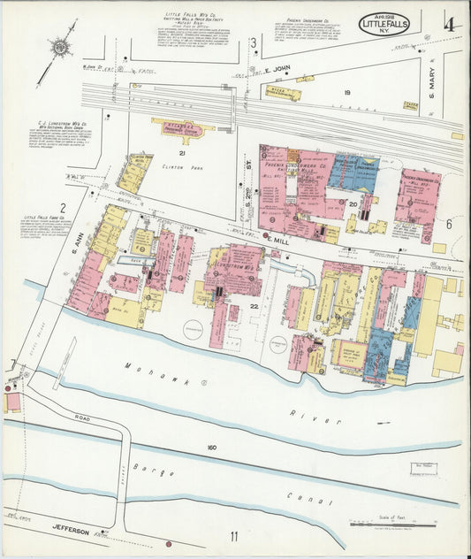 Sanborn Fire Insurance Map from Little Falls, Herkimer County, New York (1918), Sheet #0004 - Historic Sanborn Fire Insurance Map Print, vintage old map wall art, antique decor, genealogy gift, New York New York map