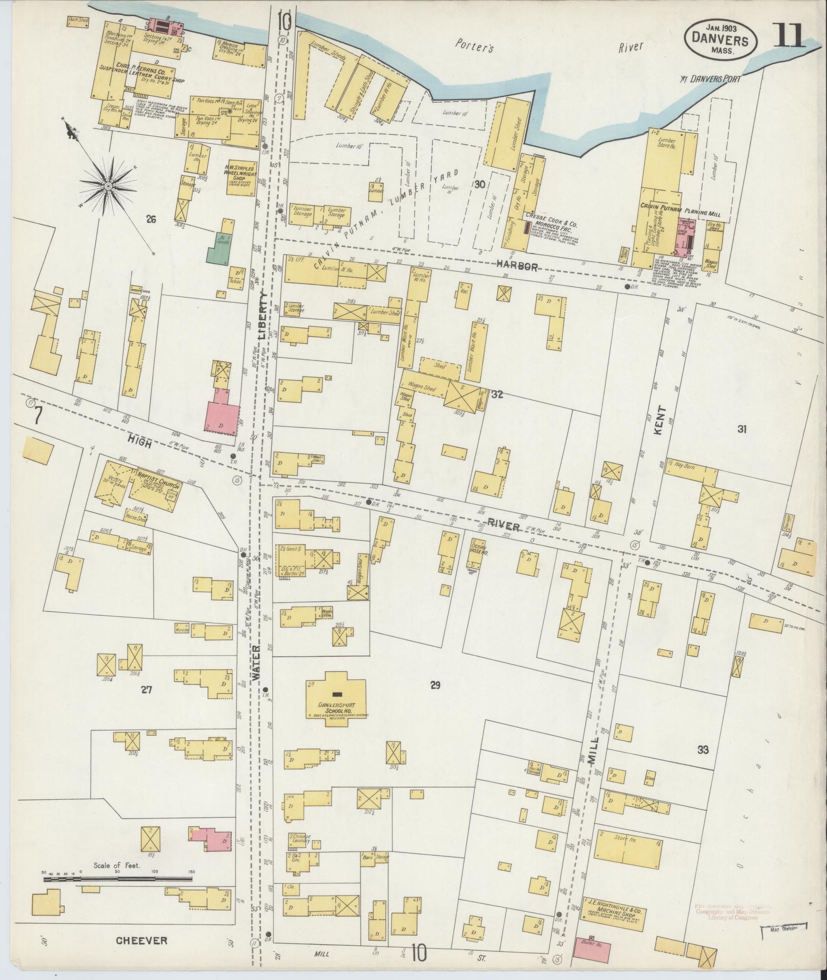 Sanborn Fire Insurance Map from Danvers, Essex County, Massachusetts (1903), Sheet #0011 - Complete Map Set gallery image, historic Sanborn map, vintage wall art, Massachusetts Massachusetts