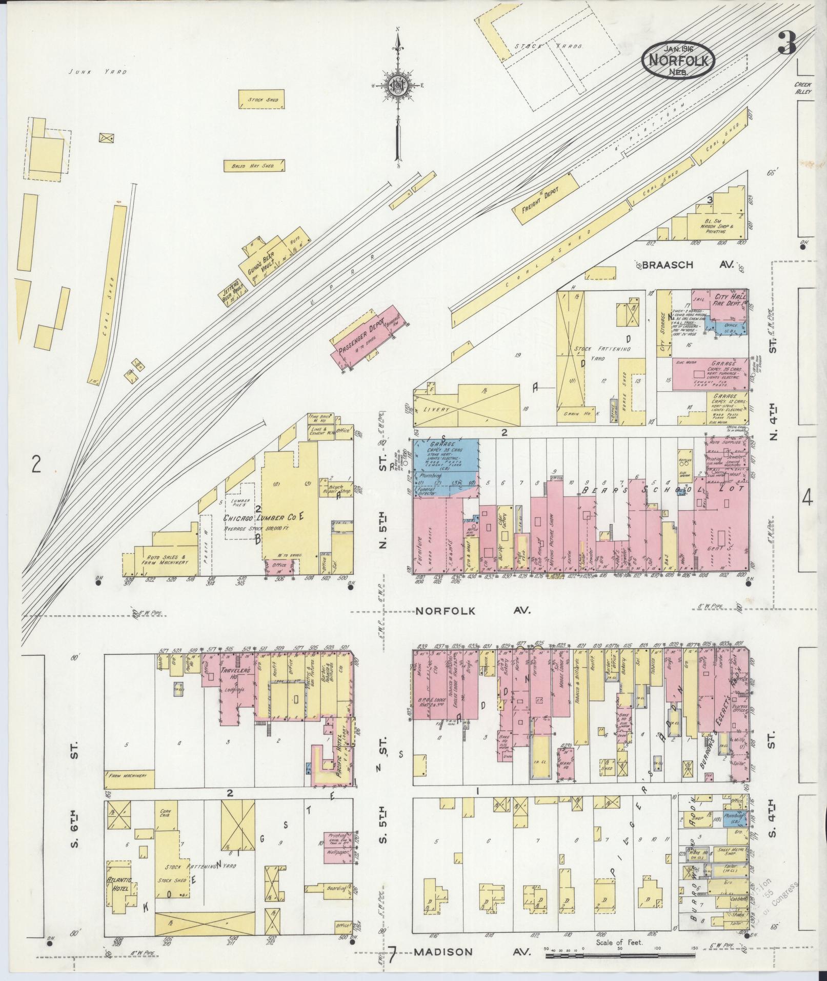 Sanborn Fire Insurance Map from Norfolk, Madison County, Nebraska (1916), Sheet #0003 - Historic Sanborn Fire Insurance Map Print, vintage old map wall art, antique decor, genealogy gift, Nebraska Nebraska map