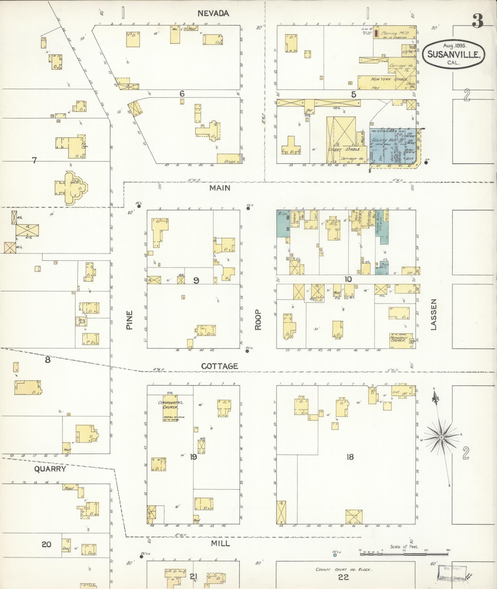 Sanborn Fire Insurance Map from Susanville, Lassen County, California (1895), Sheet #0003 - Complete Map Set gallery image, historic Sanborn map, vintage wall art, California California