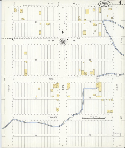 Sanborn Fire Insurance Map from Sparks, Washoe County, Nevada (1907), Sheet #0004 - Historic Sanborn Fire Insurance Map Print, vintage old map wall art, antique decor, genealogy gift, Nevada Nevada map