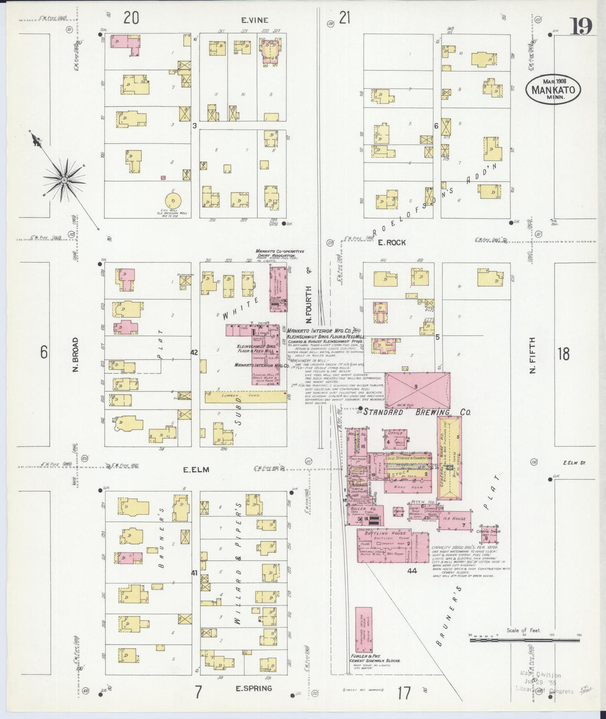 Sanborn Fire Insurance Map from Mankato, Blue Earth County, Minnesota (1908), Sheet #0019 - Complete Map Set gallery image, historic Sanborn map, vintage wall art, Minnesota Minnesota