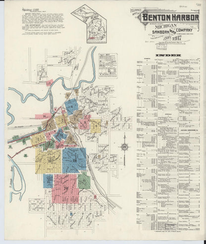 Sanborn Fire Insurance Map from Benton Harbor, Berrien County, Michigan (1917), Sheet #0001 - Historic Sanborn Fire Insurance Map Print, vintage old map wall art, antique decor, genealogy gift, Michigan Michigan map