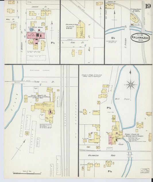 Sanborn Fire Insurance Map from Kalamazoo, Kalamazoo County, Michigan (1891), Sheet #0019 - Historic Sanborn Fire Insurance Map Print, vintage old map wall art, antique decor, genealogy gift, Michigan Michigan map