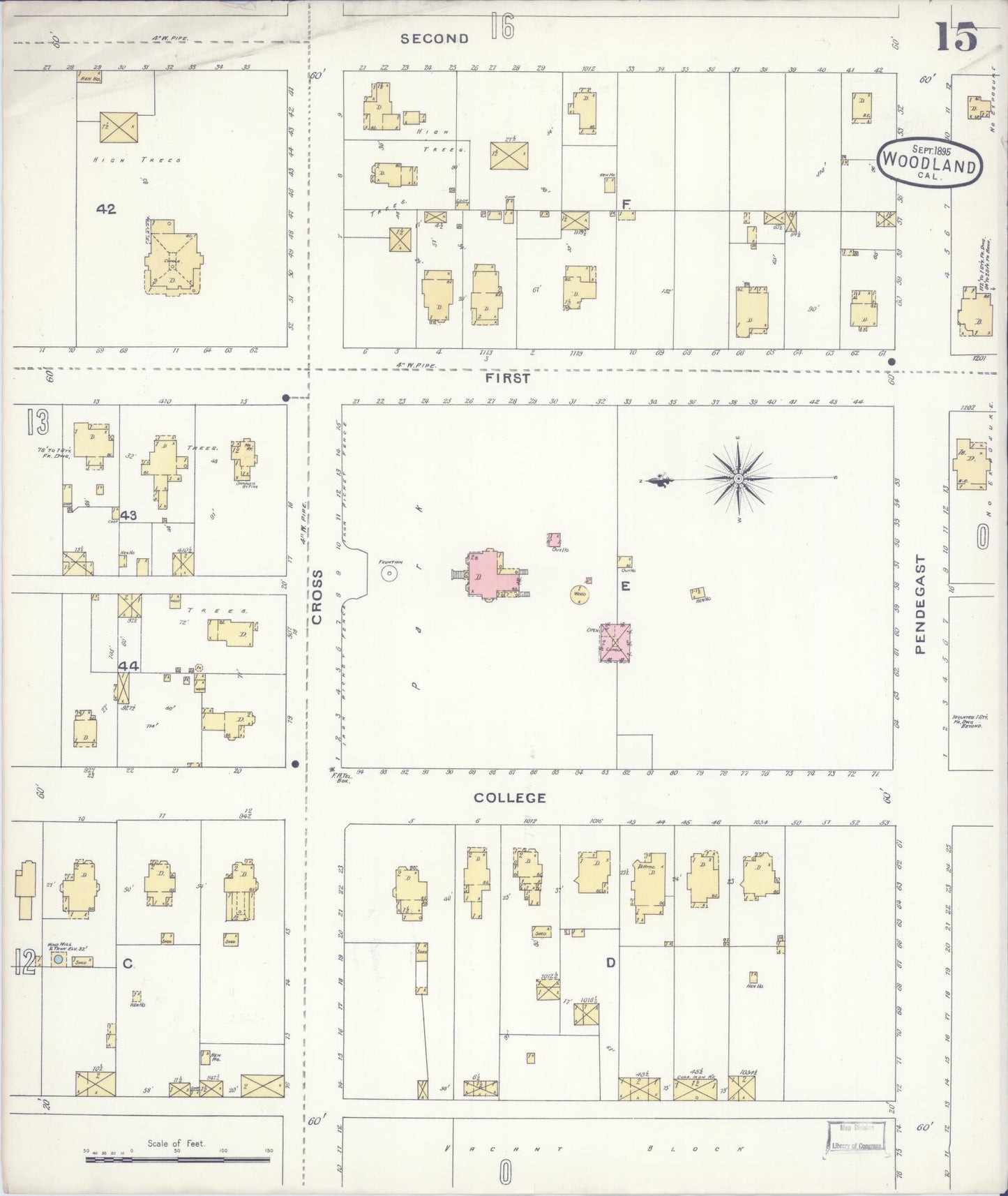 Sanborn Fire Insurance Map from Woodland, Yolo County, California (1895), Sheet #0015 - Complete Map Set gallery image, historic Sanborn map, vintage wall art, California California