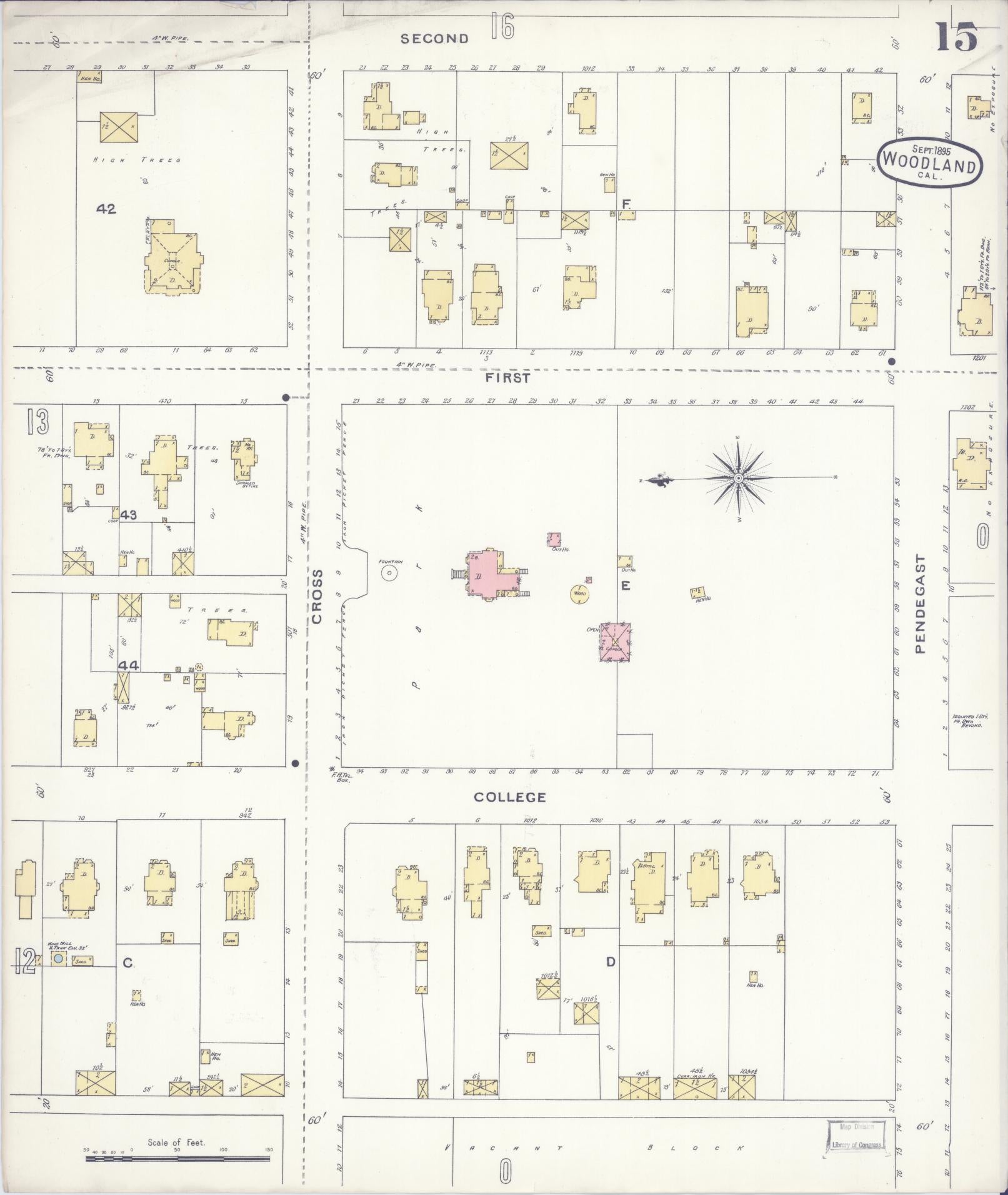 Sanborn Fire Insurance Map from Woodland, Yolo County, California (1895), Sheet #0015 - Complete Map Set gallery image, historic Sanborn map, vintage wall art, California California