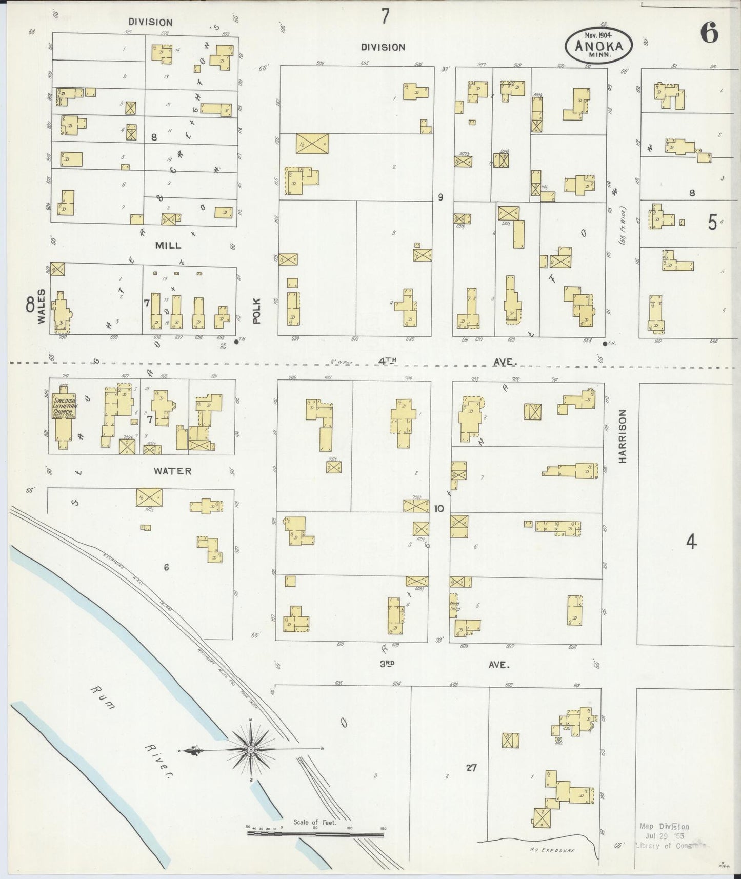 Sanborn Fire Insurance Map from Anoka, Anoka County, Minnesota (1904), Sheet #0006 - Complete Map Set gallery image, historic Sanborn map, vintage wall art, Minnesota Minnesota