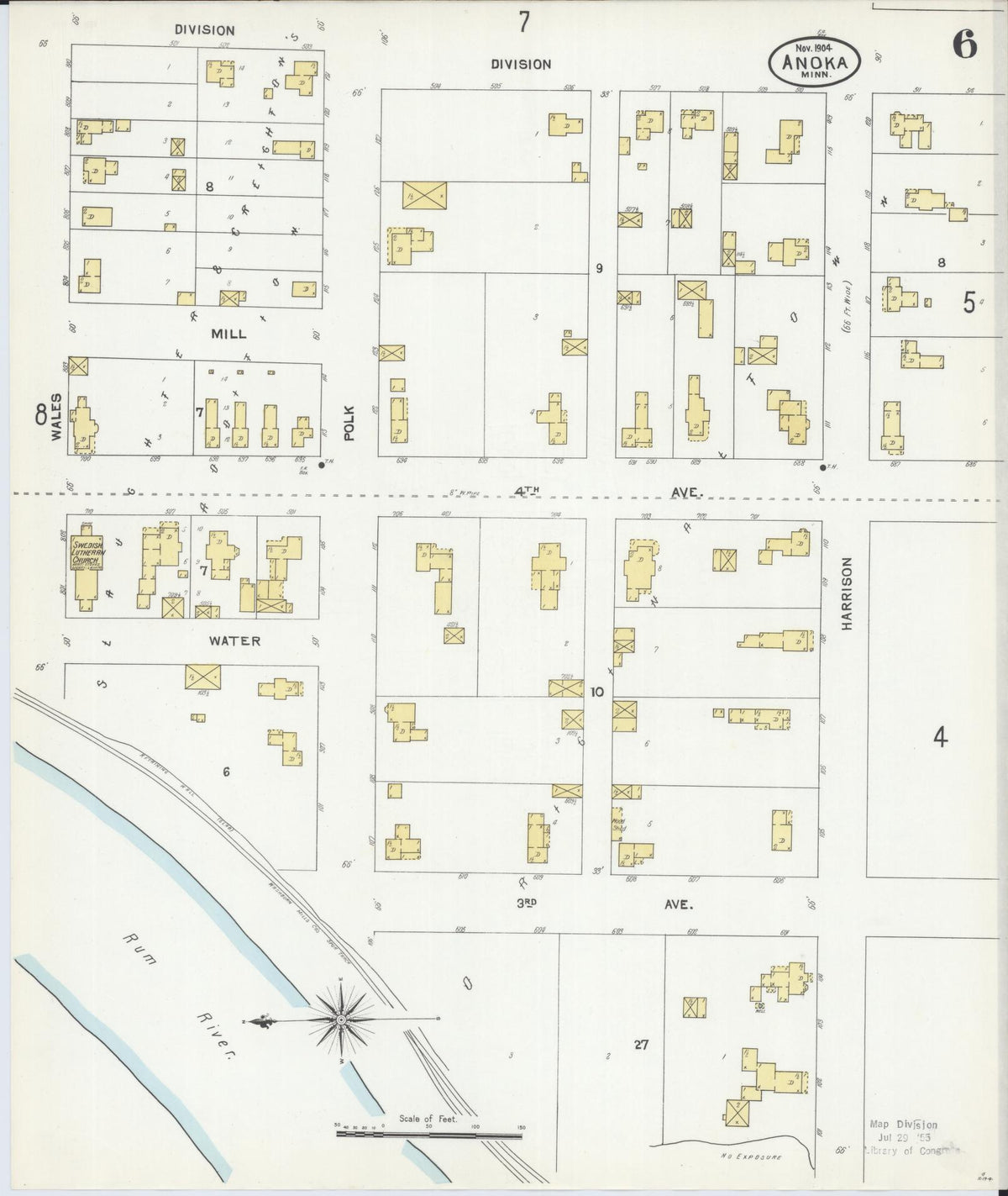 Sanborn Fire Insurance Map from Anoka, Anoka County, Minnesota (1904), Sheet #0006 - Complete Map Set gallery image, historic Sanborn map, vintage wall art, Minnesota Minnesota