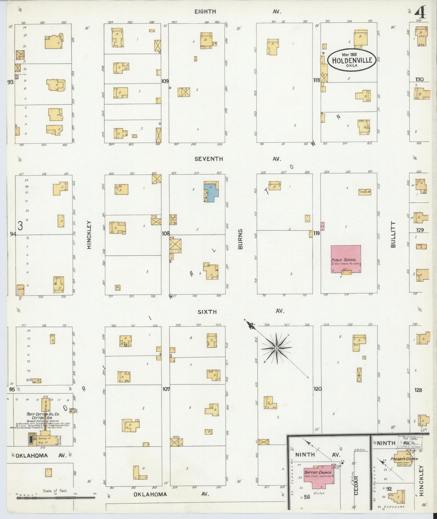 Sanborn Fire Insurance Map from Holdenville, Hughes County, Oklahoma (1908), Sheet #0004 - Historic Sanborn Fire Insurance Map Print, vintage old map wall art, antique decor, genealogy gift, Oklahoma Oklahoma map
