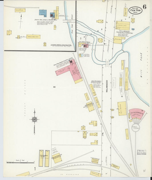 Sanborn Fire Insurance Map from Paw Paw, Van Buren County, Michigan (1911), Sheet #0006 - Historic Sanborn Fire Insurance Map Print, vintage old map wall art, antique decor, genealogy gift, Michigan Michigan map