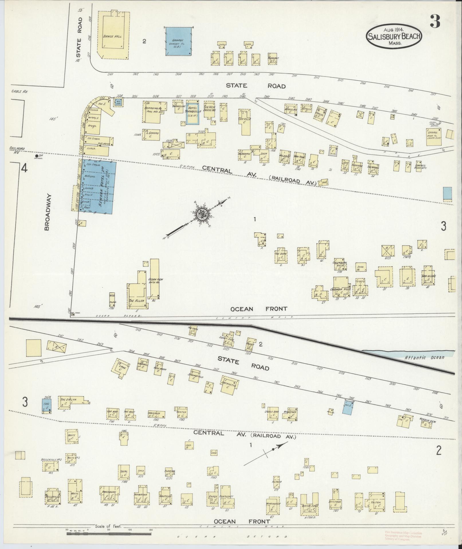 Sanborn Fire Insurance Map from Salisbury, Essex County, Massachusetts (1914), Sheet #0003 - Historic Sanborn Fire Insurance Map Print, vintage old map wall art, antique decor, genealogy gift, Massachusetts Massachusetts map