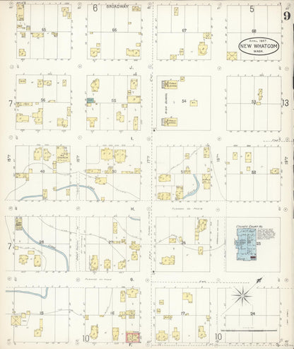 Sanborn Fire Insurance Map from New Whatcom, Whatcom County, Washington (1897), Sheet #0009 - Complete Map Set gallery image, historic Sanborn map, vintage wall art, Washington Washington