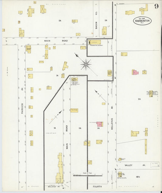 Sanborn Fire Insurance Map from Hammonton, Atlantic County, New Jersey (1908), Sheet #0009 - Historic Sanborn Fire Insurance Map Print, vintage old map wall art, antique decor, genealogy gift, New Jersey New Jersey map