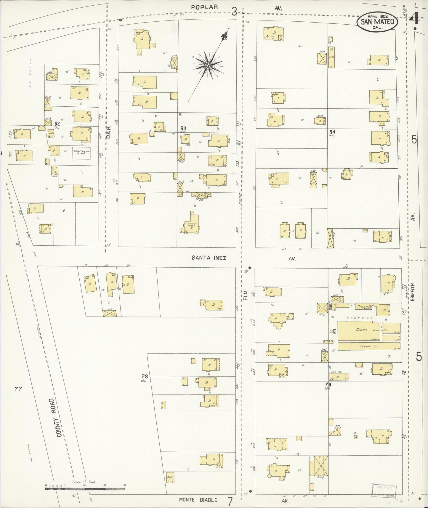 Sanborn Fire Insurance Map from San Mateo, San Mateo County, California (1908), Sheet #0004 - Complete Map Set gallery image, historic Sanborn map, vintage wall art, California California