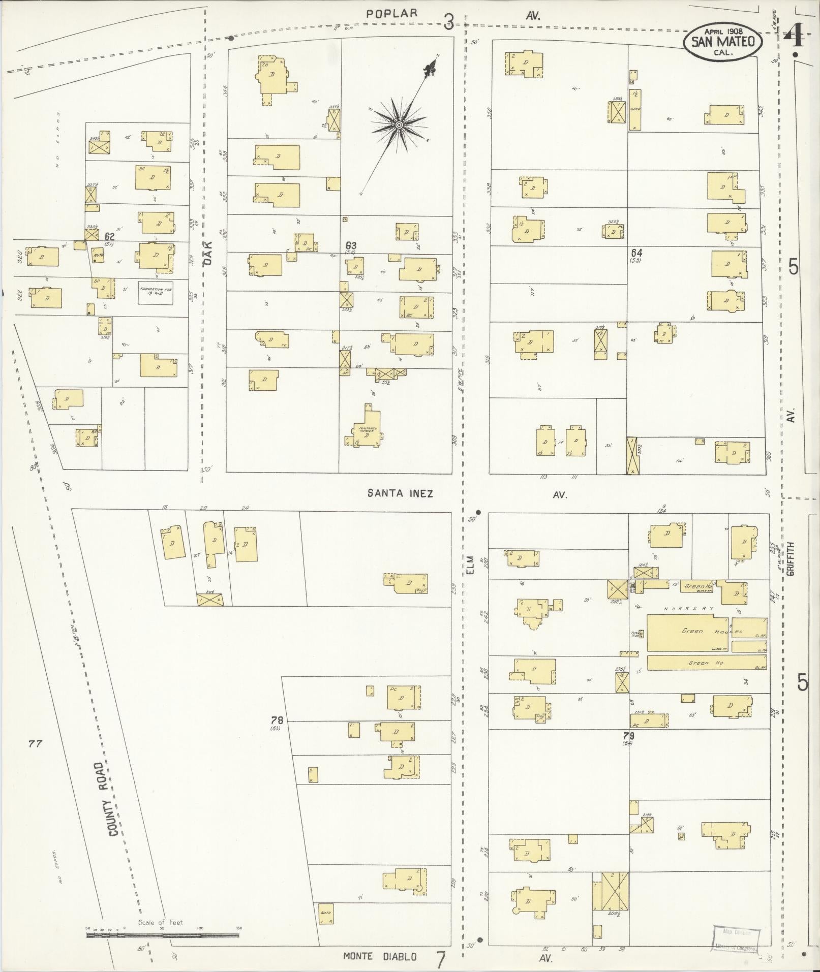 Sanborn Fire Insurance Map from San Mateo, San Mateo County, California (1908), Sheet #0004 - Complete Map Set gallery image, historic Sanborn map, vintage wall art, California California