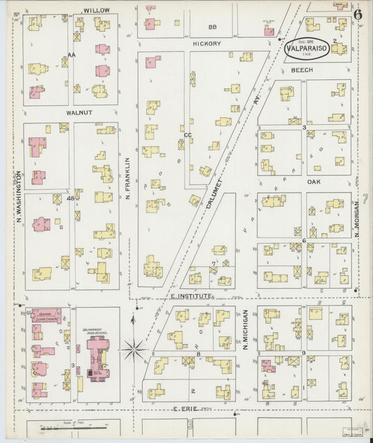 Sanborn Fire Insurance Map from Valparaiso, Porter County, Indiana (1892), Sheet #0006 - Historic Sanborn Fire Insurance Map Print, vintage old map wall art, antique decor, genealogy gift, Indiana Indiana map