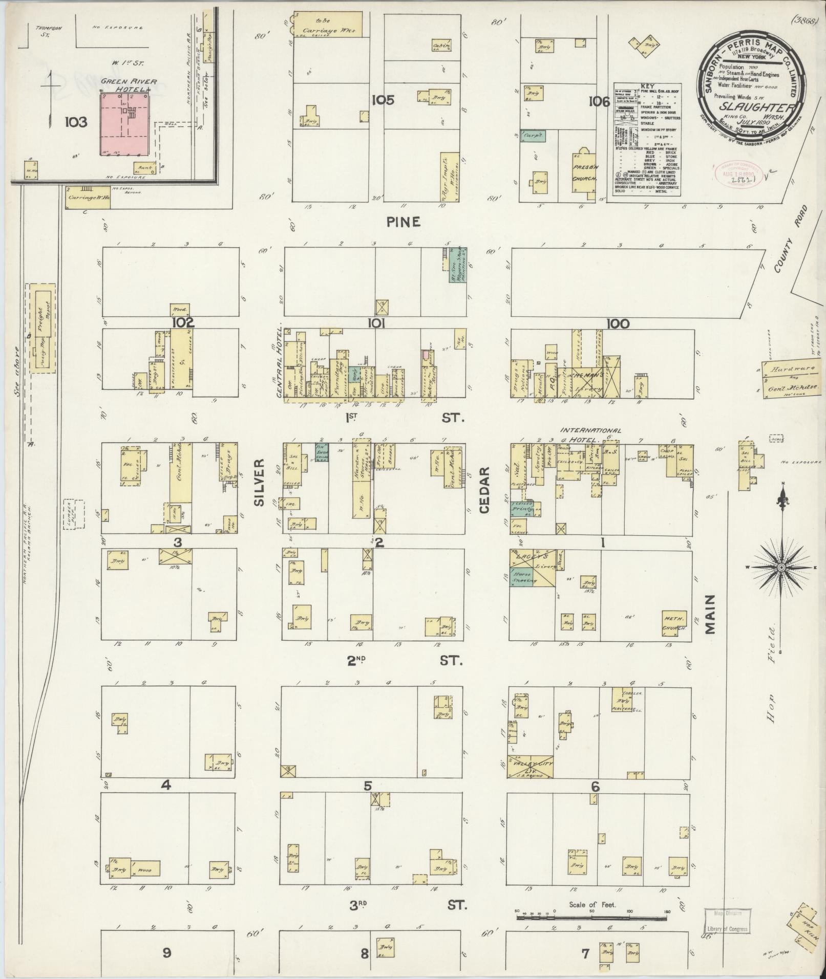 Sanborn Fire Insurance Map from Slaughter [see also Auburn], King County, Washington (1890), Sheet #0001 - Historic Sanborn Fire Insurance Map Print, vintage old map wall art, antique decor, genealogy gift, Washington Washington map