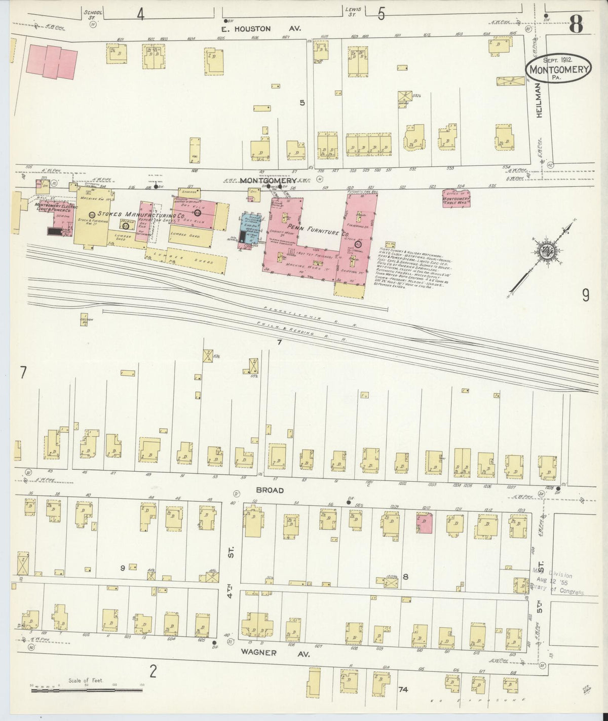 Sanborn Fire Insurance Map from Montgomery, Lycoming County, Pennsylvania (1912), Sheet #0008 - Historic Sanborn Fire Insurance Map Print, vintage old map wall art, antique decor, genealogy gift, Pennsylvania Pennsylvania map