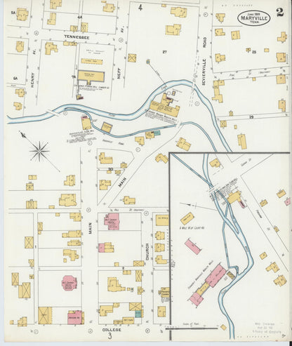 Sanborn Fire Insurance Map from Maryville, Blount County, Tennessee (1905), Sheet #0002 - Complete Map Set gallery image, historic Sanborn map, vintage wall art, Tennessee Tennessee