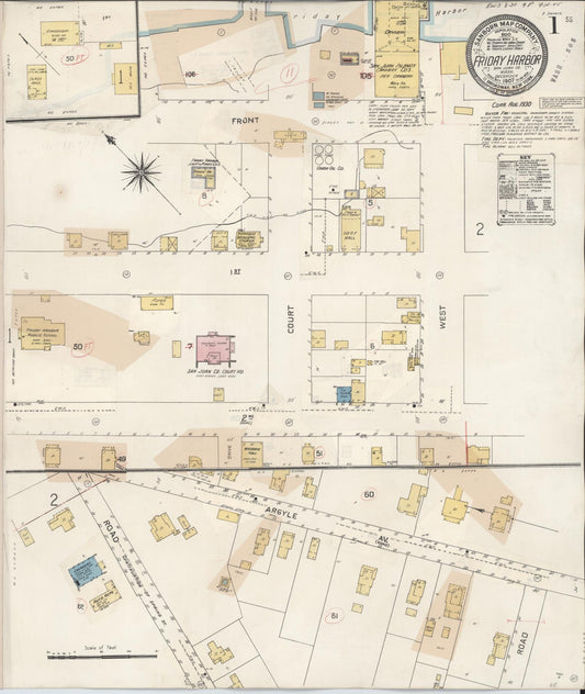 Sanborn Fire Insurance Map from Friday Harbor, San Juan County, Washington (1930), Sheet #0001 - Complete Map Set gallery image, historic Sanborn map, vintage wall art, Washington Washington