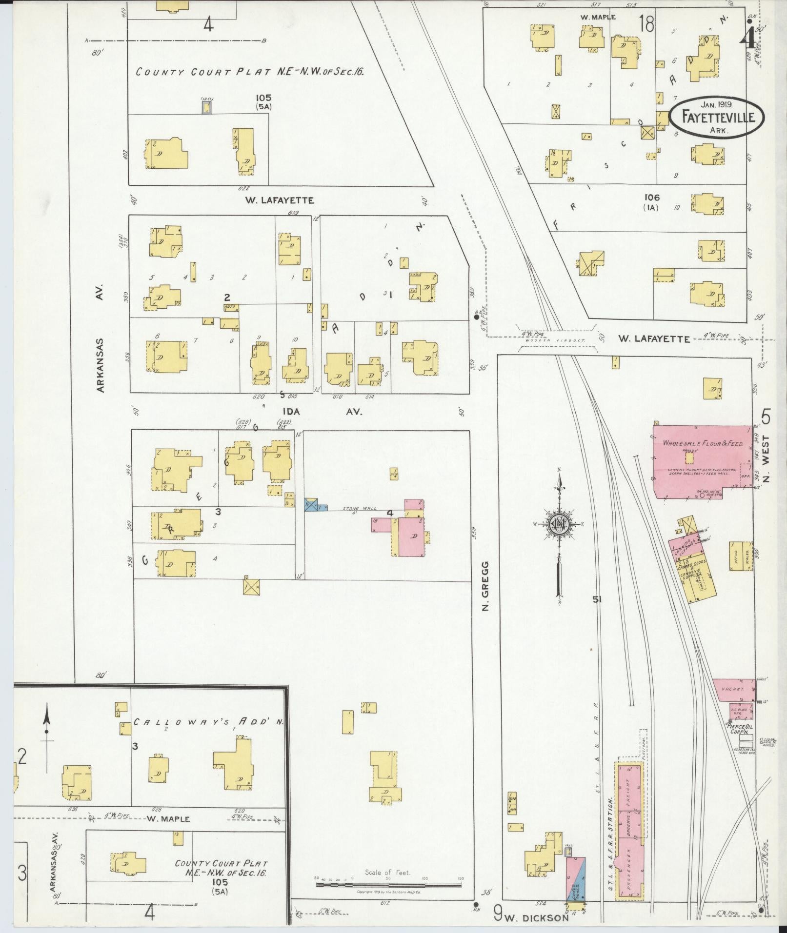 Sanborn Fire Insurance Map from Fayetteville, Washington County, Arkansas (1919), Sheet #0004 - Complete Map Set gallery image, historic Sanborn map, vintage wall art, Arkansas Arkansas