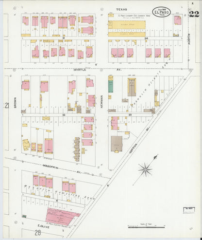 Sanborn Fire Insurance Map from El Paso, El Paso County, Texas (1905), Sheet #0022 - Complete Map Set gallery image, historic Sanborn map, vintage wall art, Texas Texas