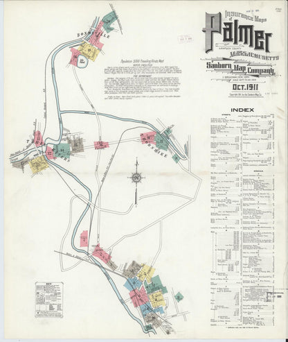 Sanborn Fire Insurance Map from Palmer, Hampden County, Massachusetts (1911), Sheet #0001 - Complete Map Set gallery image, historic Sanborn map, vintage wall art, Massachusetts Massachusetts