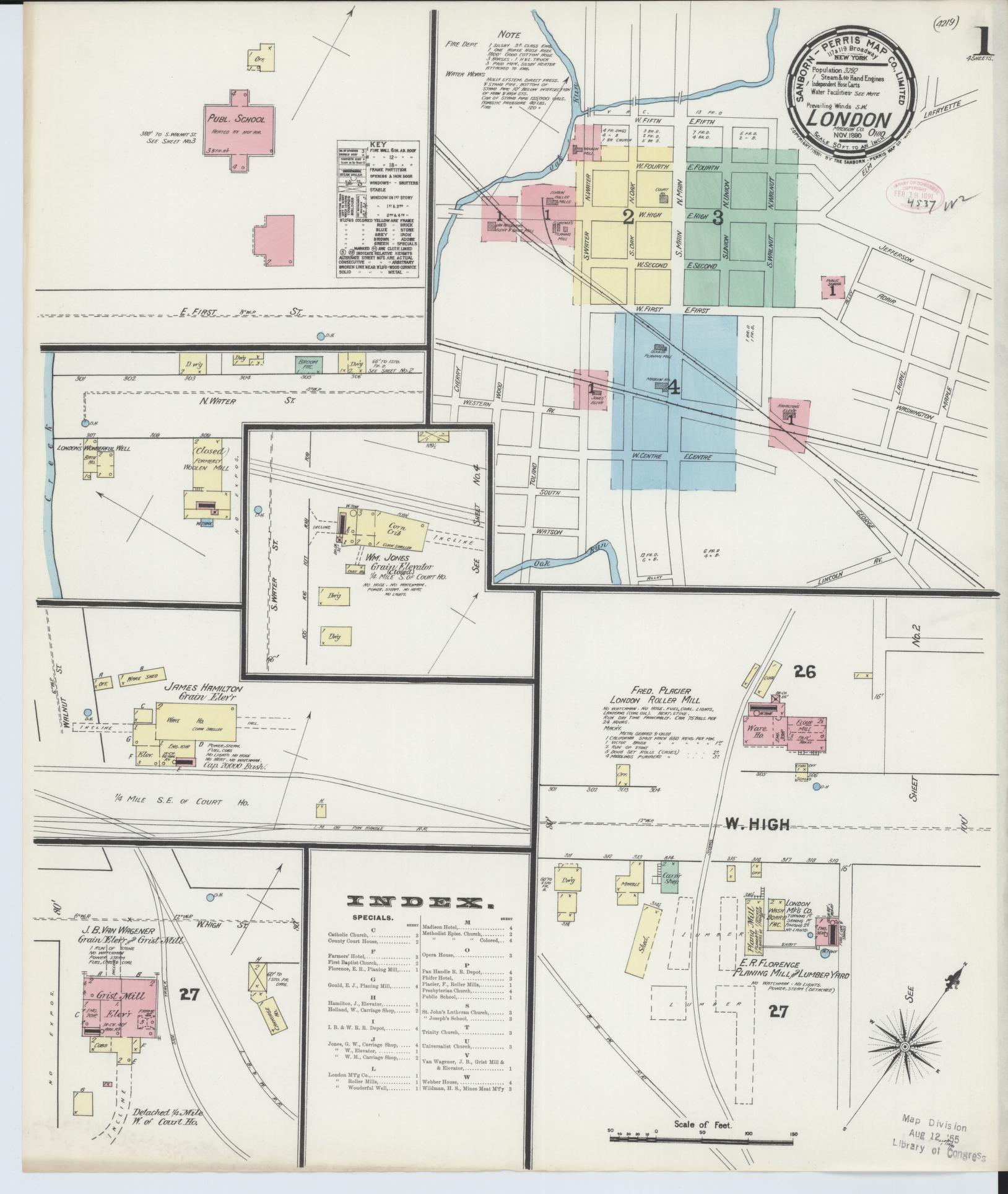 Sanborn Fire Insurance Map from London, Madison County, Ohio (1890), Sheet #0001 - Historic Sanborn Fire Insurance Map Print, vintage old map wall art, antique decor, genealogy gift, Ohio Ohio map