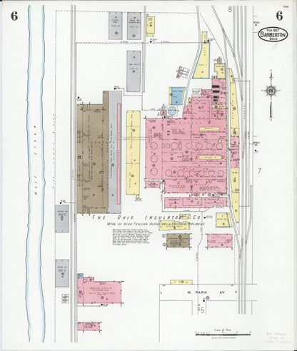 Sanborn Fire Insurance Map from Barberton, Summit County, Ohio (1927), Sheet #0006 - Historic Sanborn Fire Insurance Map Print, vintage old map wall art, antique decor, genealogy gift, Ohio Ohio map