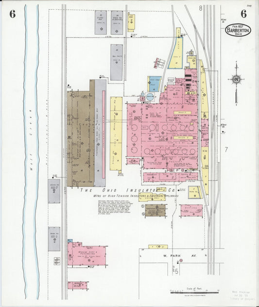 Sanborn Fire Insurance Map from Barberton, Summit County, Ohio (1927), Sheet #0006 - Historic Sanborn Fire Insurance Map Print, vintage old map wall art, antique decor, genealogy gift, Ohio Ohio map