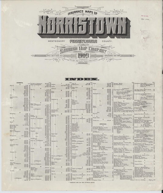 Sanborn Fire Insurance Map from Norristown, Montgomery County, Pennsylvania (1909), Sheet #0001 - Historic Sanborn Fire Insurance Map Print, vintage old map wall art, antique decor, genealogy gift, Pennsylvania Pennsylvania map