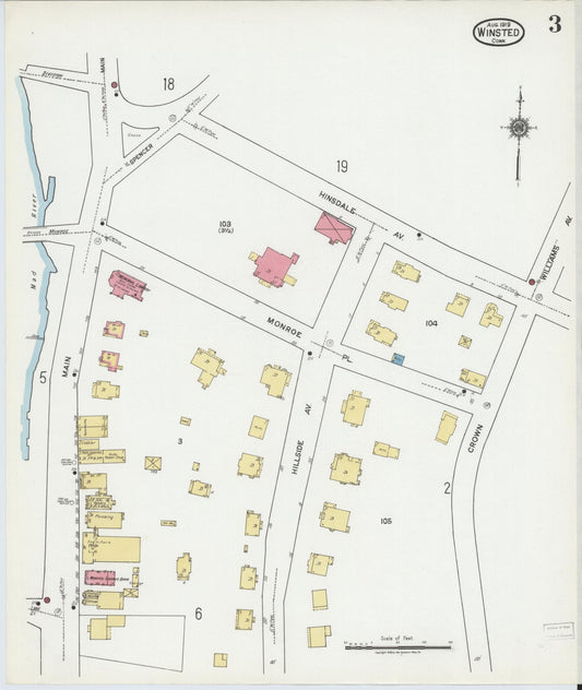 Sanborn Fire Insurance Map from Winsted, Litchfield County, Connecticut (1919), Sheet #0003 - Historic Sanborn Fire Insurance Map Print, vintage old map wall art, antique decor, genealogy gift, Connecticut Connecticut map