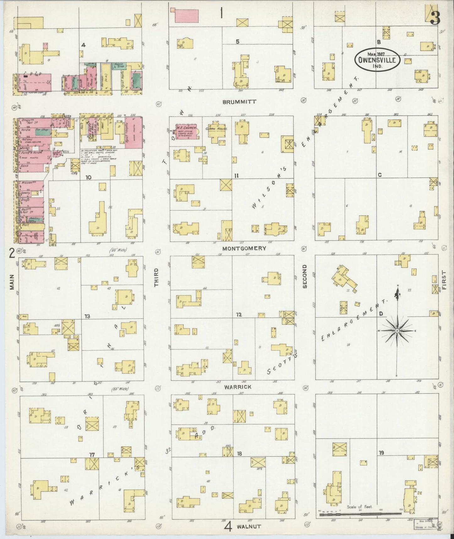 Sanborn Fire Insurance Map from Owensville, Gibson County, Indiana (1907), Sheet #0003 - Complete Map Set gallery image, historic Sanborn map, vintage wall art, Indiana Indiana