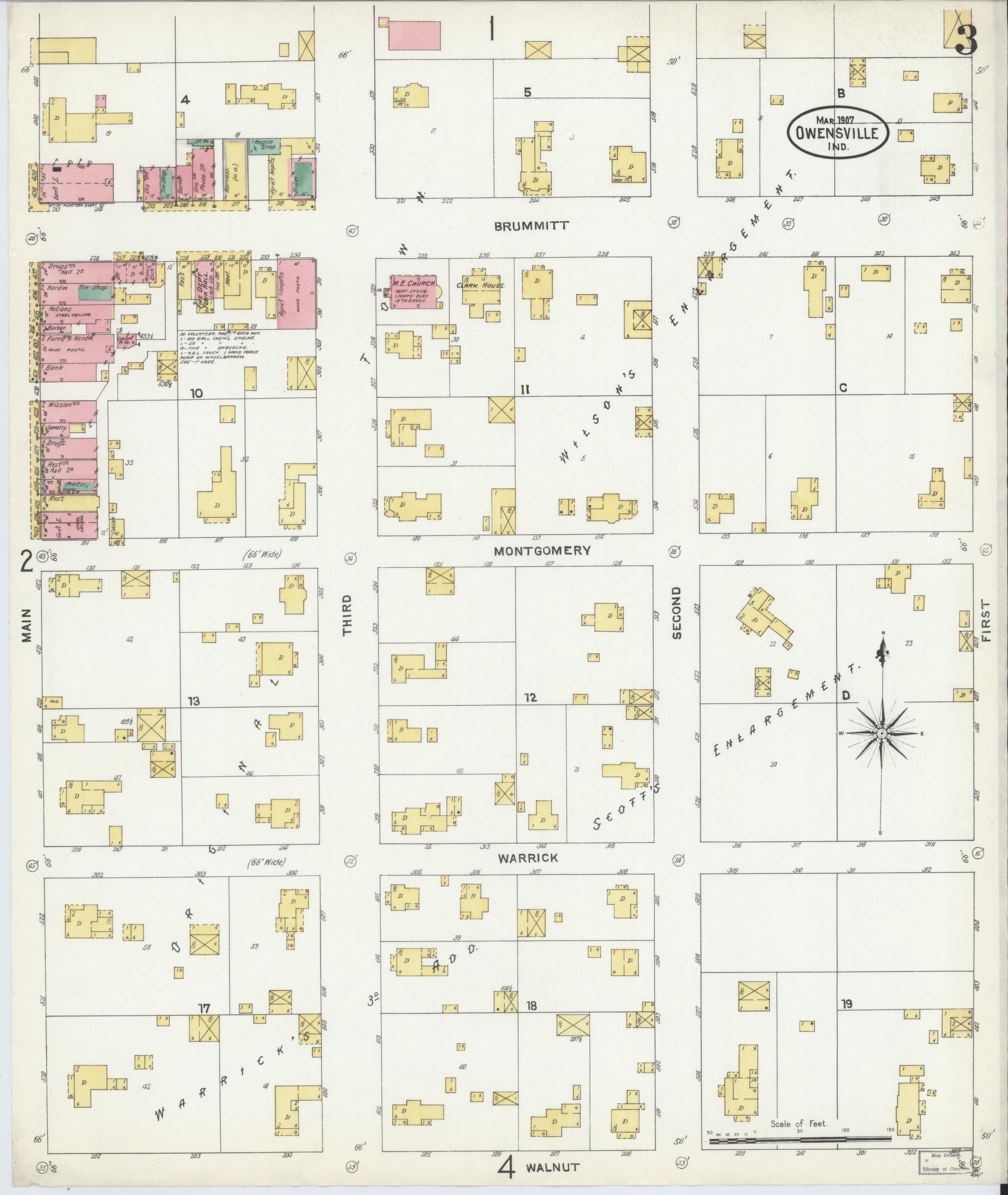 Sanborn Fire Insurance Map from Owensville, Gibson County, Indiana (1907), Sheet #0003 - Complete Map Set gallery image, historic Sanborn map, vintage wall art, Indiana Indiana