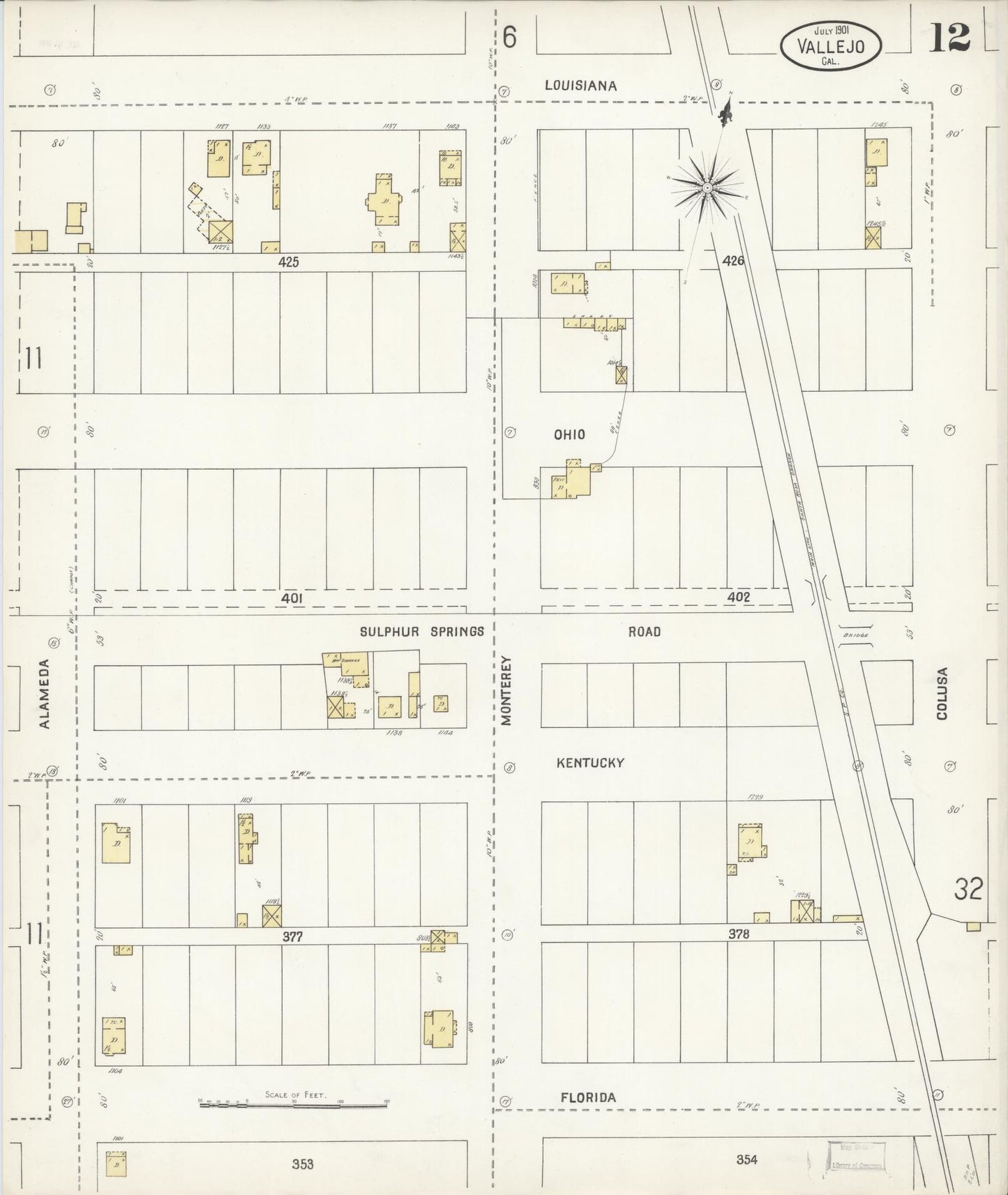 Sanborn Fire Insurance Map from Vallejo, Solano County, California (1901), Sheet #0012 - Complete Map Set gallery image, historic Sanborn map, vintage wall art, California California