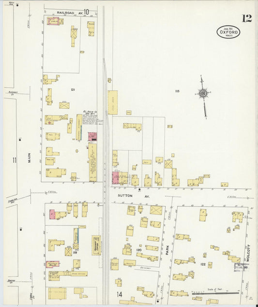 Sanborn Fire Insurance Map from Oxford, Worcester County, Massachusetts (1911), Sheet #0012 - Historic Sanborn Fire Insurance Map Print, vintage old map wall art, antique decor, genealogy gift, Massachusetts Massachusetts map