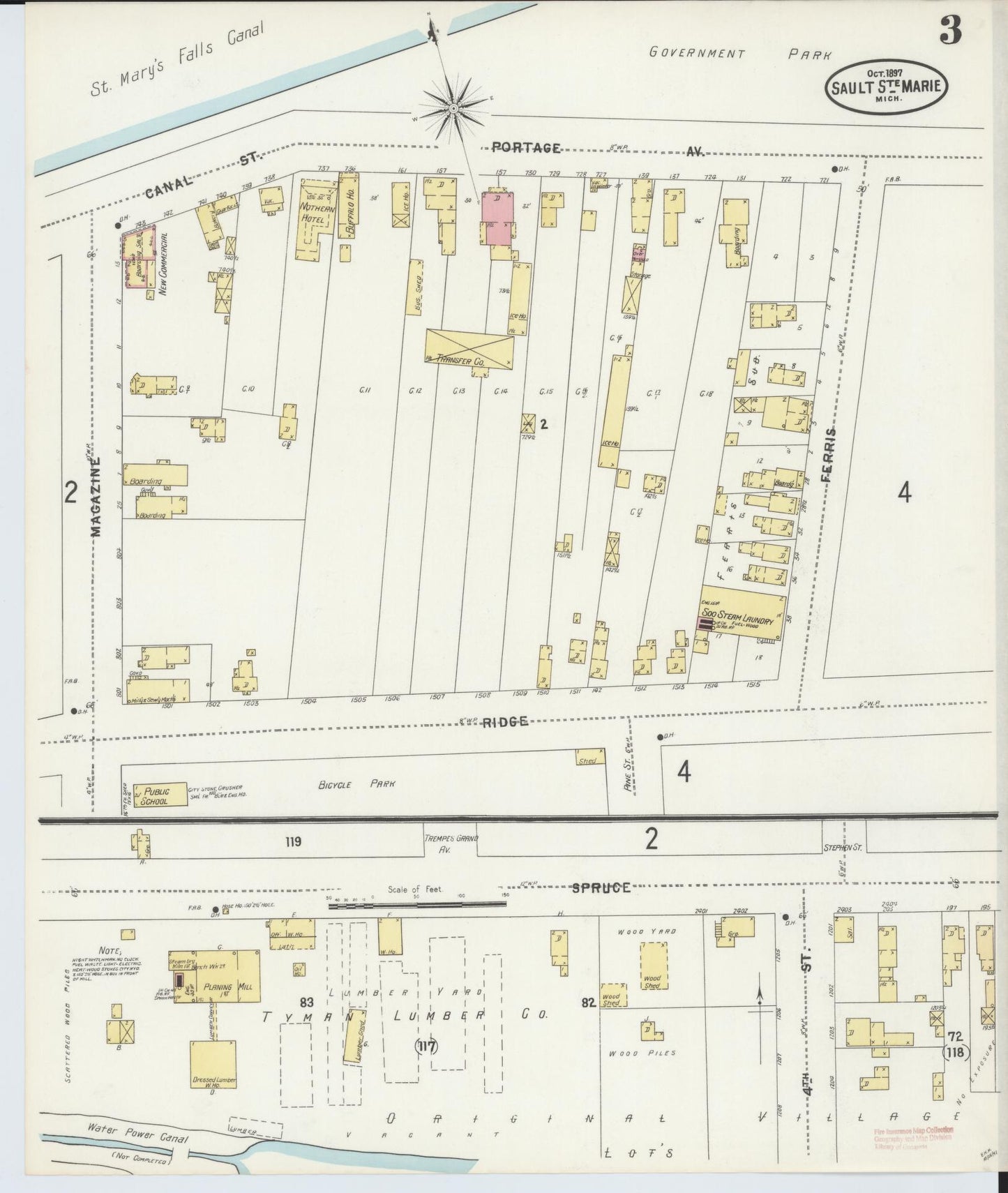 Sanborn Fire Insurance Map from Sault Sainte Marie, Chippewa County, Michigan (1897), Sheet #0003 - Complete Map Set gallery image, historic Sanborn map, vintage wall art, Michigan Michigan