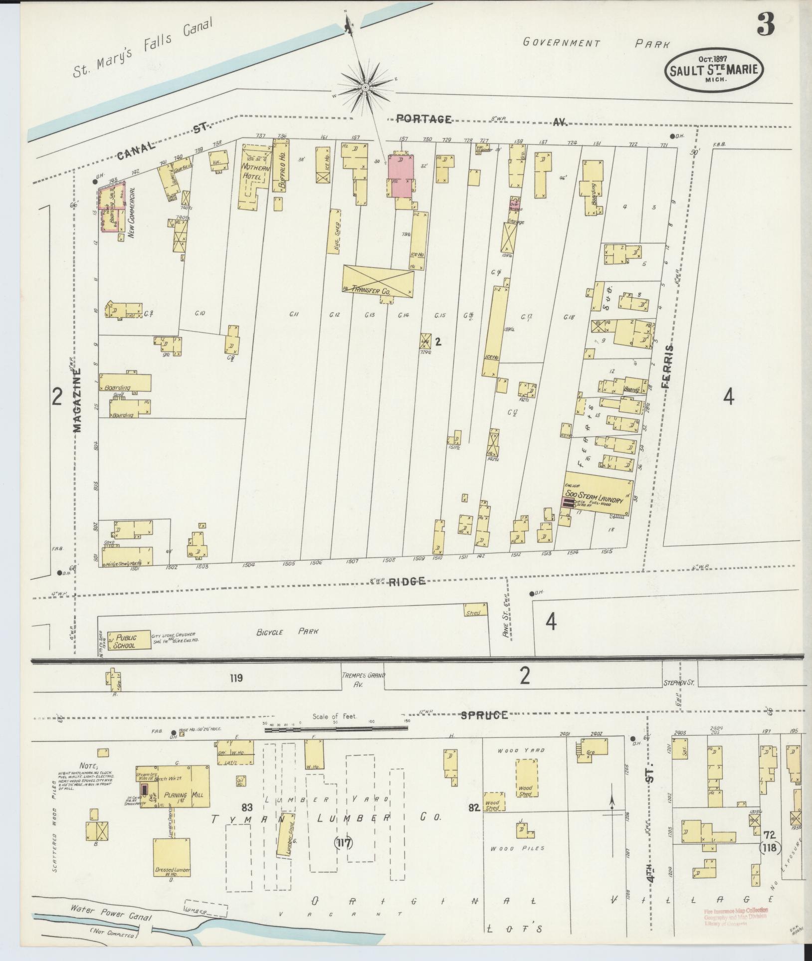 Sanborn Fire Insurance Map from Sault Sainte Marie, Chippewa County, Michigan (1897), Sheet #0003 - Complete Map Set gallery image, historic Sanborn map, vintage wall art, Michigan Michigan