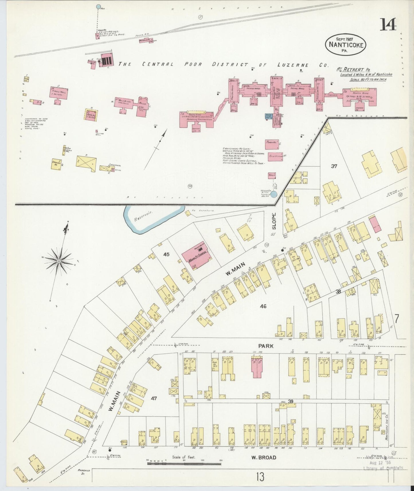 Sanborn Fire Insurance Map from Nanticoke, Luzerne County, Pennsylvania (1907), Sheet #0014 - Historic Sanborn Fire Insurance Map Print, vintage old map wall art, antique decor, genealogy gift, Pennsylvania Pennsylvania map