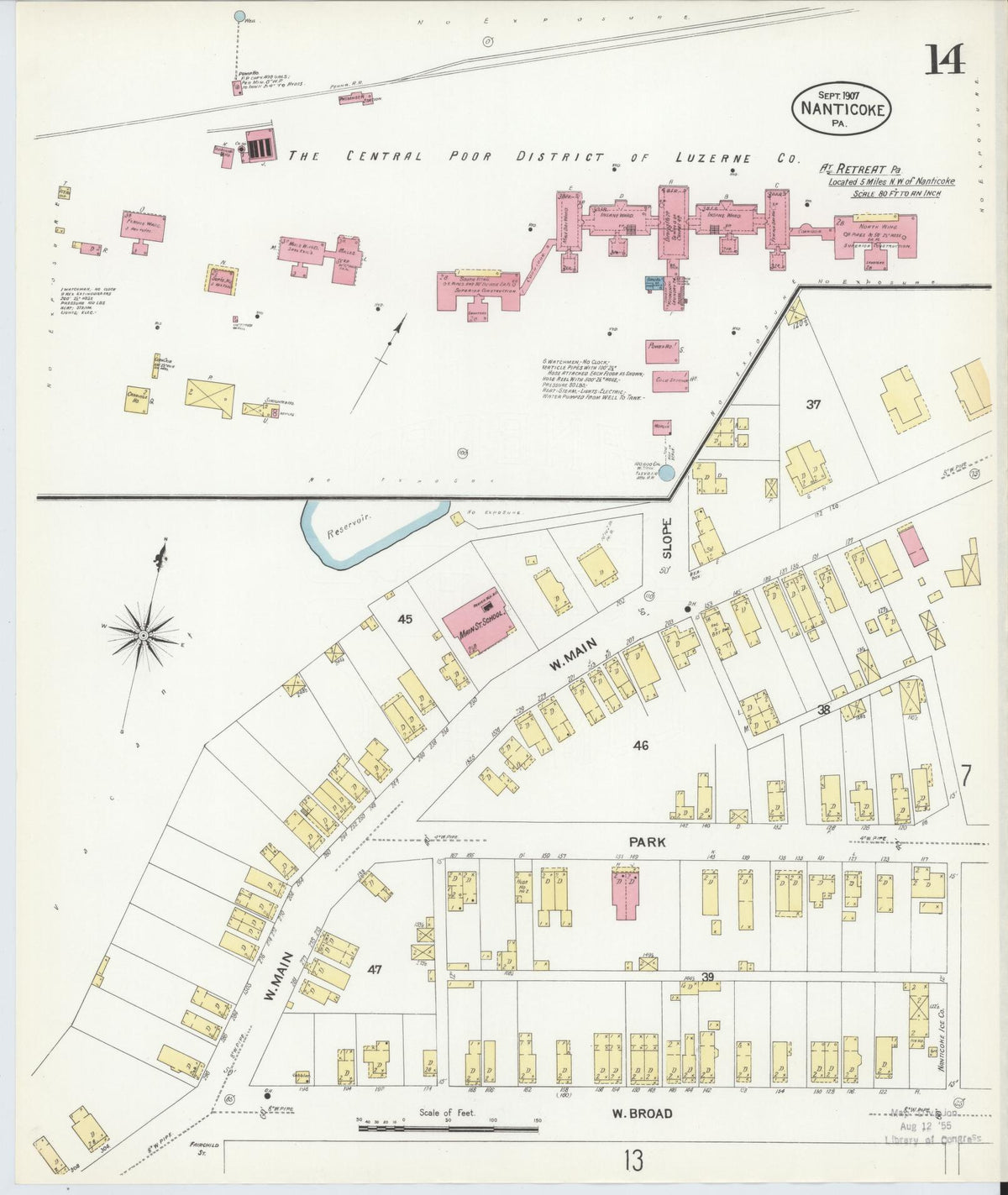 Sanborn Fire Insurance Map from Nanticoke, Luzerne County, Pennsylvania (1907), Sheet #0014 - Historic Sanborn Fire Insurance Map Print, vintage old map wall art, antique decor, genealogy gift, Pennsylvania Pennsylvania map