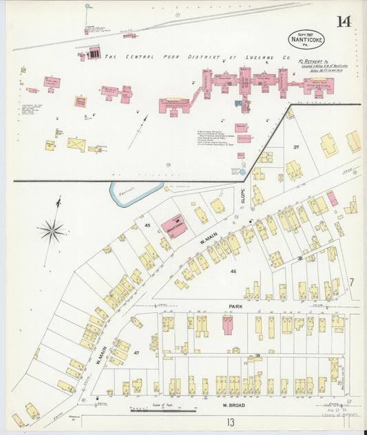 Sanborn Fire Insurance Map from Nanticoke, Luzerne County, Pennsylvania (1907), Sheet #0014 - Historic Sanborn Fire Insurance Map Print, vintage old map wall art, antique decor, genealogy gift, Pennsylvania Pennsylvania map