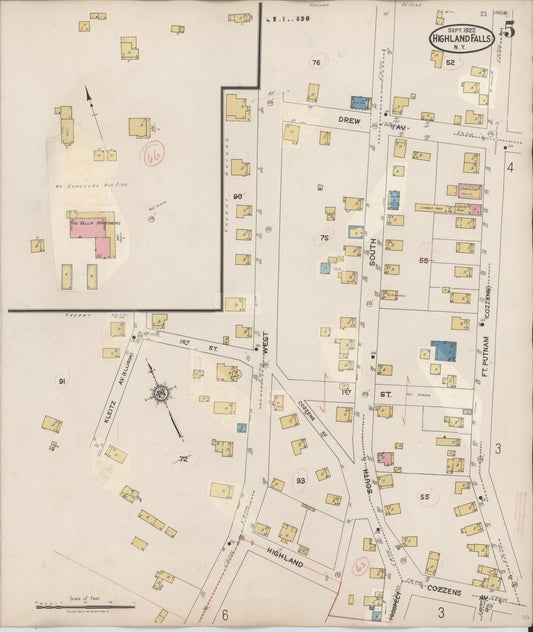 Sanborn Fire Insurance Map from Highland Falls, Orange County, New York (1937), Sheet #0005 - Historic Sanborn Fire Insurance Map Print, vintage old map wall art, antique decor, genealogy gift, New York New York map