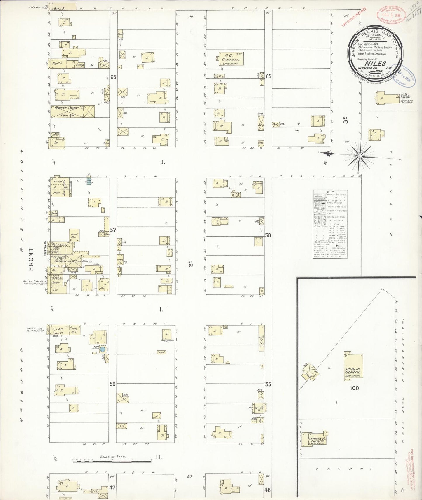 Sanborn Fire Insurance Map from Niles, Alameda County, California (1898), Sheet #0001 - Historic Sanborn Fire Insurance Map Print, vintage old map wall art, antique decor, genealogy gift, California California map