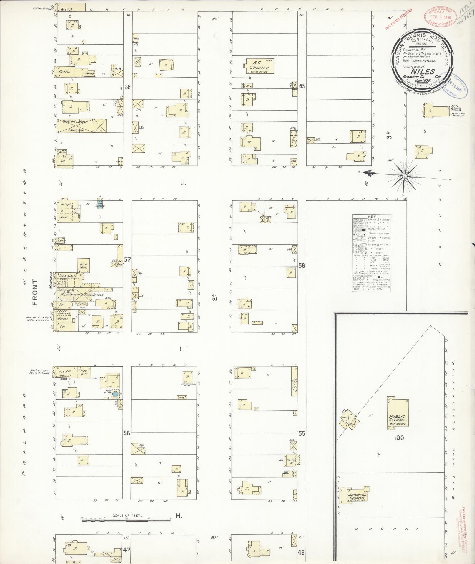 Sanborn Fire Insurance Map from Niles, Alameda County, California (1898), Sheet #0001 - Historic Sanborn Fire Insurance Map Print, vintage old map wall art, antique decor, genealogy gift, California California map